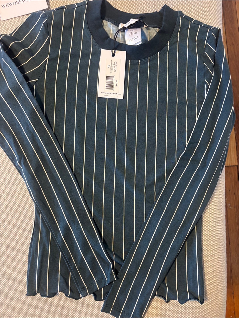 Weworewhat womens Teal Pinstripe Long-Sleeve Crewneck Shirt NWT
